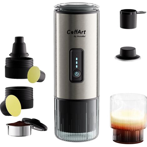 Cafetera portátil, compatible con cápsulas Nespresso y Dolce, USB-C, color plata. (1/2)