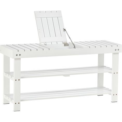 Tabouret à chaussures en bois à trois niveaux avec étagère de rangement et compartiment caché, 90 x 29 x 45 cm, blanc (1/5)