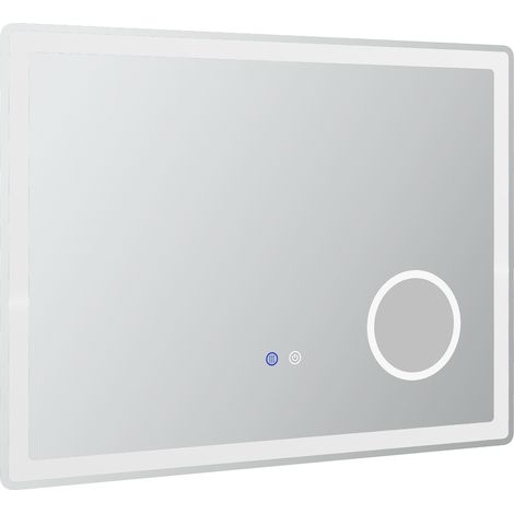LED-Badezimmerspiegel 80x60 cm, 3-fache Vergrößerung, Touch-Funktion, 3 Lichtfarben, beschlagfrei
