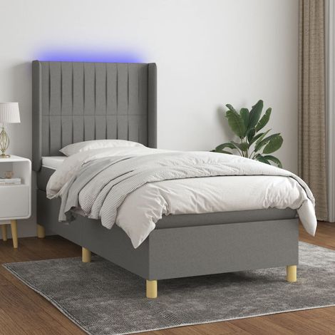 Cama box spring colchón y luces LED tela gris oscuro 80x200 cm (1/5)