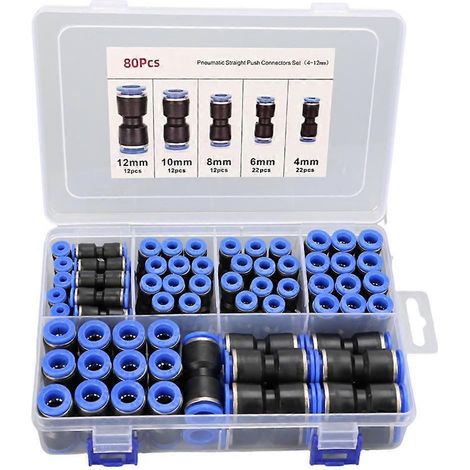Lot de 80 raccords rapides pour tuyau d'air, raccords droits à emboîter, adaptateur pour tuyau d'air pneumatique (1/5)