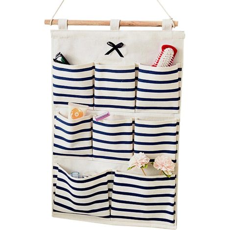 Organizador de pared con 8 bolsillos para colgar en la puerta, de algodón y lino, para baño, ropa interior, calcetines, juguetes y llaves.