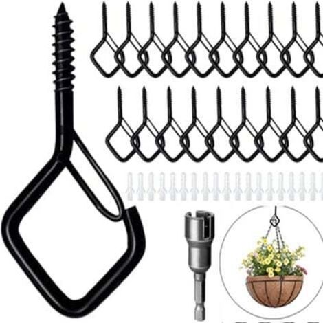 Set mit 20 Edelstahl-Schraubhaken mit Sicherheitsverschluss, Wandhaken, Deckenhaken, schwarze Schraubhaken, können für Pflanzen, Blumentöpfe usw. verwendet werden.