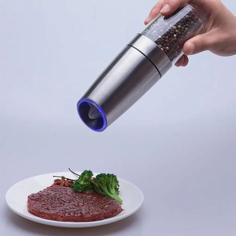 Elektrisches Salz- und Pfeffermühlen-Set, automatische Pfeffer- und Salzmühle, batteriebetrieben, einstellbare Grobheit, LED-Licht, Einhandbedienung
