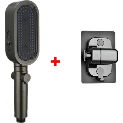 (Ensemble de base gris) Pommeau de douche puissant à 3 jets, anti-obstruction et facile à nettoyer, anti-calcaire, douchette flexible pour le bain (1/5)