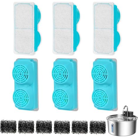 Filtres pour Fontaine à Chat, 12 filtres pour 6 filtres de Rechange et 6 éponges compatibles avec la Fontaine à Chat 3,2 L en Acier Inoxydable sans (1/5)