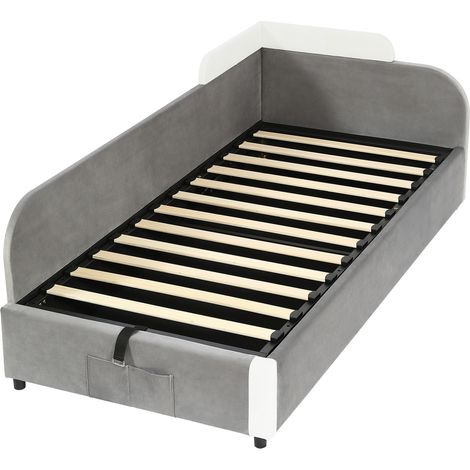 Lit enfant rembourré avec rangement hydraulique 90 x 200 cm gris (1/5)