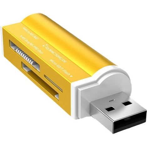 Lecteur de cartes USB portable mini 4 en 1, adaptateur TF/Micro-SD/M2, couleur or, en alliage d'aluminium (1/5)