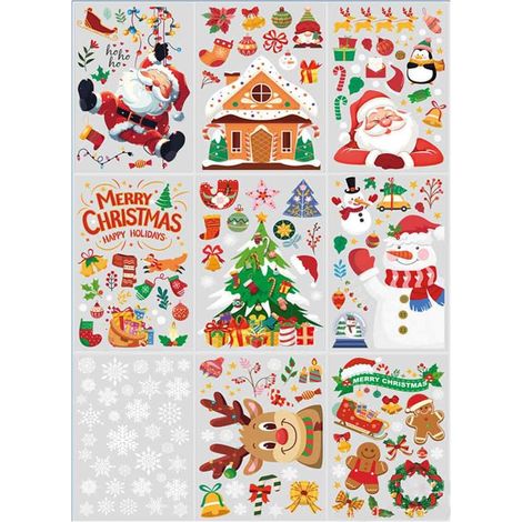 Décorations de Noël, autocollants pour vitres de Noël, double face, réutilisables, mignons, pour les fêtes d'hiver, pour la décoration de la maison des enfants (1/5)