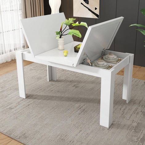 Esstisch 120x70cm rechteckig mit Stauraum, weiß (1/5)