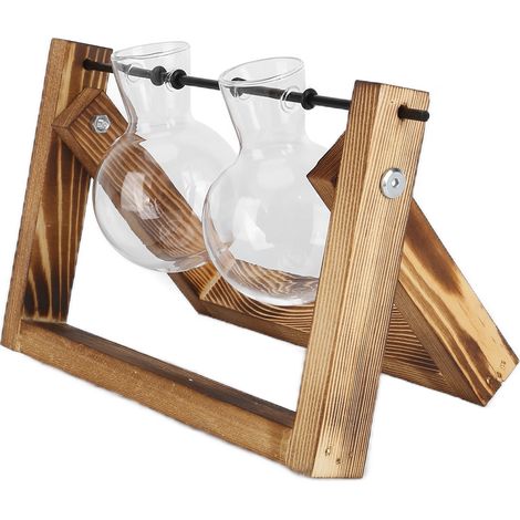 Terrarium pour plantes avec support en bois, vase en verre, pot de fleurs de bureau en verre pour la décoration de la maison ou du bureau (cadre en bois, 2 bouteilles) (1/5)