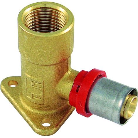 Raccordo a pressare curvo femmina flangiato H 52 18 x 1/2 multistrato TIEMME