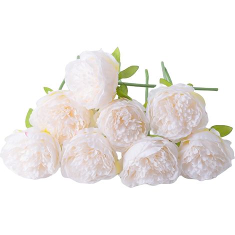 Lot de 8 pivoines artificielles en Soie à Tige Unique pour Mariage, Maison, Bureau, fête, décoration de fenêtre, centres de Table, Arrangements Floraux à Faire soi-même, Blanc (1/5)