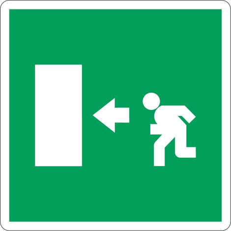Panneau de sortie de secours à gauche - flèche gauche - Taille: 150x150mm - Matériau: Rigid PVC