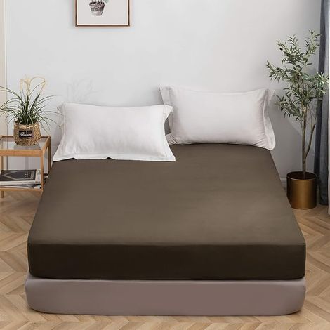 Fitted Sheet 160 x 200 cm with 30 cm Corner, Coffee Fitted Sheet, 100 GSM Microfibre, 100% Polyester (1/5)