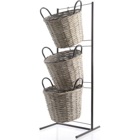 EISEN REGAL MIT 3 WEIDENKÖRBE 34 X 30.5 X 91 CM, GRAU