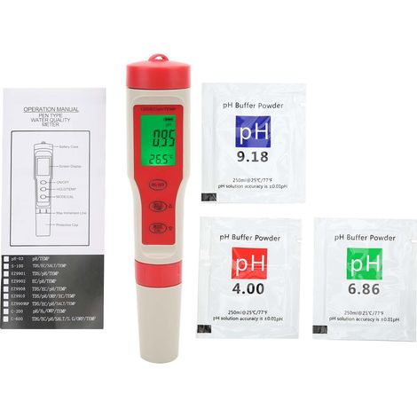 Analyseur de qualité d'eau 4-en-1 portable PH/EC/TDS/Température avec écran LCD (1/5)