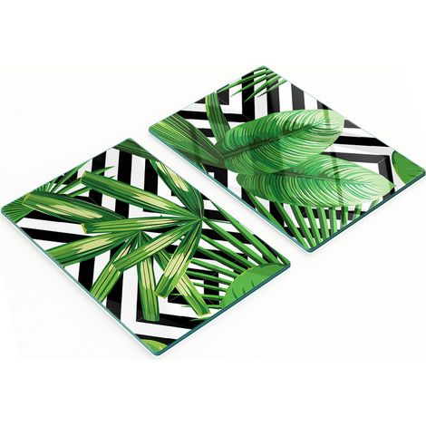 Planches à découper décoratives en verre trempé, motif feuilles tropicales, 2 x 40 x 52 cm (1/5)