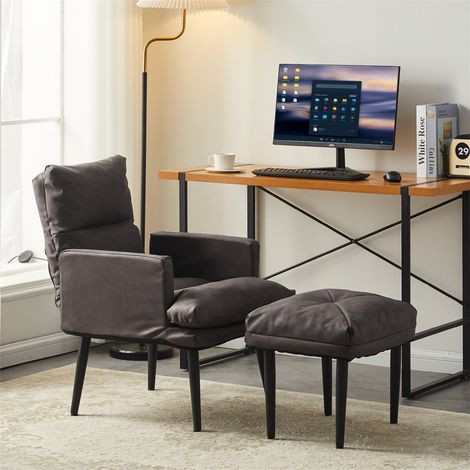 CLIPOP Fauteuil d'oreille avec Tabouret, Fauteuil TV avec pouf, PU Fauteuil TV avec poche latérale, Marron clair (1/5)