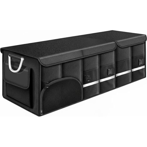 Vehicle Storage Organizer Trunk Foldable Box Container Cargo Bag with Side Mesh Pockets and Large Waterproof Compartment Suitable for Camping, Black, 110L (1/4)