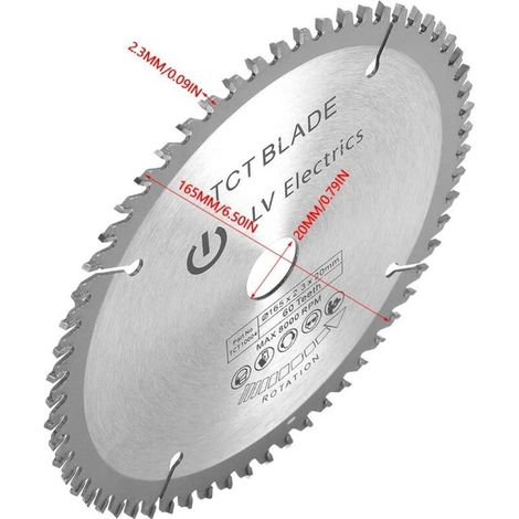 185mm TCT Lame de scie circulaire Disque de coupe rotative en argent pour la coupe du bois 60 dents (1/4)
