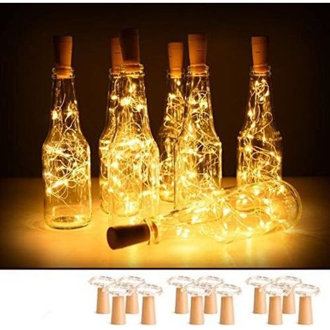 10er-Pack Weinflaschen-Lichterkette mit Korkverschluss, 2 m, 20 LEDs, batteriebetriebener Kupferdraht für DIY-Hochzeitsdekoration, warmweißes Licht. Flasche nicht im Lieferumfang enthalten