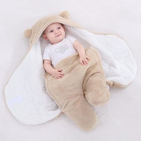 Couverture D'Emmaillotage - Velours De Coton - Pour Bébé 0-3 Mois - Kaki - À Jambes Fendues