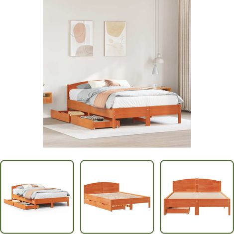 vidaXL Tête de lit - Cadre de lit sans matelas cire marron 140x200cm bois pin massif (1/5)