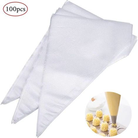 100 große Spritzbeutel, professionelles Spritzbeutel-Set, verdickt und robust, geeignet zum Dekorieren und Backen von Fondanttorten und Cupcakes (weiß).