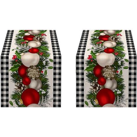 2 chemins de table de Noël à carreaux vichy noirs et blancs, décoration de Noël pour la maison et la cuisine (1/5)