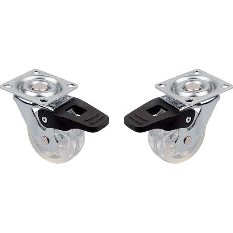 2x Roulette meuble 50mm pivotante avec frein transparente Universelle Mini Rouleau Pied Lit Casier Chariot Poubelle Rangement Table Basse Roue Plante (1/2)