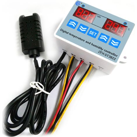 Controlador de temperatura y humedad ZFX-ST3022, termostato digital con dos pantallas, higrostato para congeladores, refrigeradores e incubadoras. (1/5)