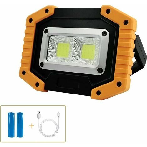 Wiederaufladbares LED-Flutlicht, 30 W, 2000 lm, Baustellen-Flutlicht, Arbeitslicht mit 2 x COB, tragbares USB-LED-Flutlicht für Camping, 3 Modi, Batterie enthält (1 Stück) FLITI (1/4)