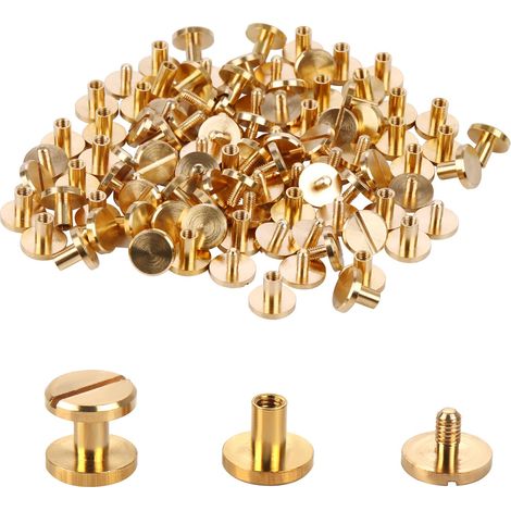 Lot de 50 vis de reliure, 4 mm x 10 mm, poste de reliure, écrou Phillips de 10 mm, pour décoration du cuir, scrapbooking, album photo, reliure de livres (laiton, 50 pièces) (1/5)