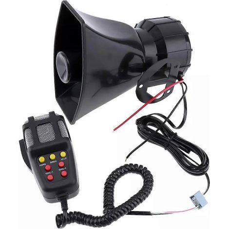 Bocina de sirena para coche con 7 sonidos, micrófono, altavoz amplificador de alarma, color negro. (1/5)