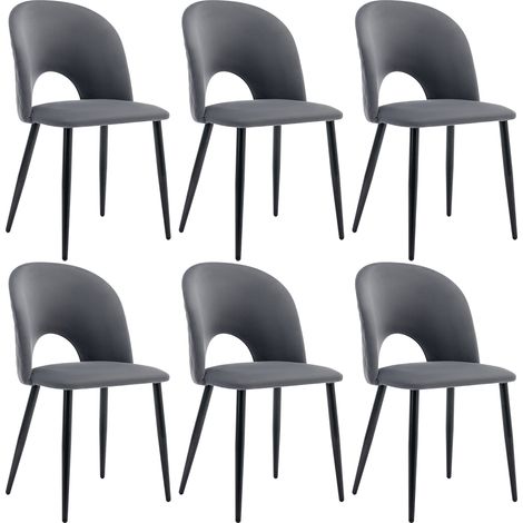 Set di 6 sedie da pranzo moderne con struttura in metallo e gambe regolabili per soggiorno, camera da letto, ristorante, velluto grigio