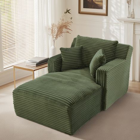 Chaiselongue en velours côtelé vert, sofa-lit 1 place sans montage, REDOM (1/5)