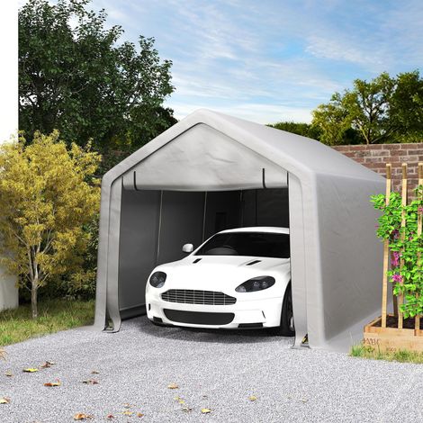 Tettoia/garage per auto 3 x 5,2 m, riparo per auto da esterno con porta avvolgibile rimovibile, colore grigio