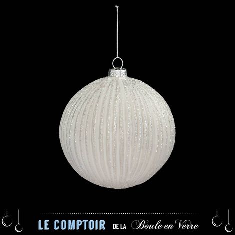 Boule striée pailletée 10cm verre blanc - Atmosphera créateur d'intérieur