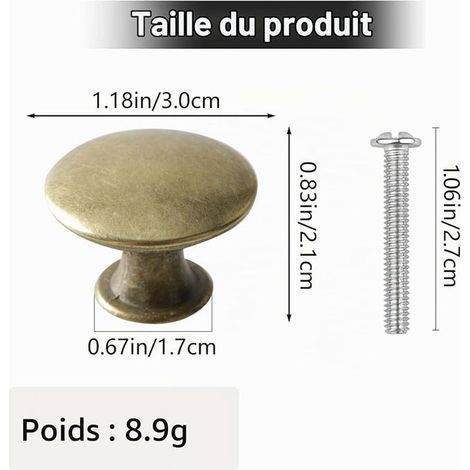 Boutons de Tiroir, Rond Poignée de Meuble, Metal Boutons de Placard Cuisine Salle de Bain, 30x21mm (1/2)