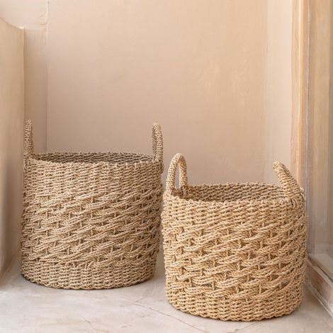 Grand Panier à Linge Rond et Panier de Rangement Décoratif en Fibres Naturelles - PANGIVO
