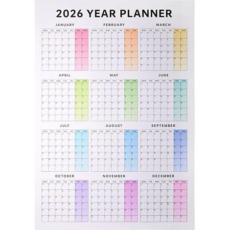 Calendario de pared de 12 meses (2026) con fecha en formato grande, dije de animal acrílico 2D para fiestas, árbol de Navidad, ventana, puerta, pared, decoración de coche, para niños y adultos. (1/5)