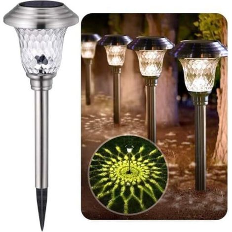 4 Pièces Lampes Solaire Exterieure - Inoxydable - 0.2W IP44 - 115x115x400(H) mm - Blanche Chaude - pour Jardin noel Pelouse Terrasse