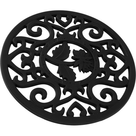 Dessous de plat en silicone antidérapant et résistant à la chaleur, idéal pour les plats chauds et les théières. Design moderne et élégant. Couleur : noir. (1/5)