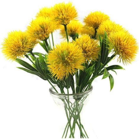 10 Pcs Pissenlit Fleurs Artificielles Plantes Bouquet Fleur En Plastique pour La Décoration De La Maison / Décor De Mariage (Jaune)