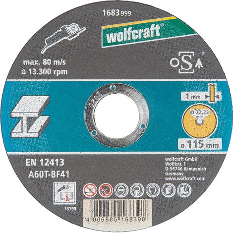Disque De Coupe Pour Metal Ø115x1,0x22,23mm. 1683999 Wolfraft (1/2)