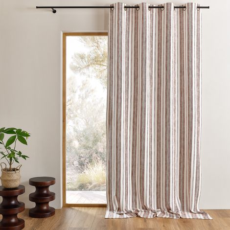 Rideau 100% coton rayures tapissier LOURMARIN Terracotta 140x260 cm