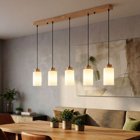 LED Hängeleuchte Pendelleuchte Esszimmerlampe Höhenverstellbar Braun Holz H120cm (1/5)