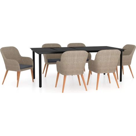 Maison Exclusive - 7-tlg. Garten-Essgruppe mit Kissen Braun (1/5)