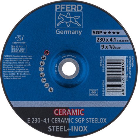 PFERD TOOLS Schruppscheibe E 230x4,1x22,23 mm CERAMIC Leistungslinie SG STEELOX für Stahl/Edelstahl 10 Stk